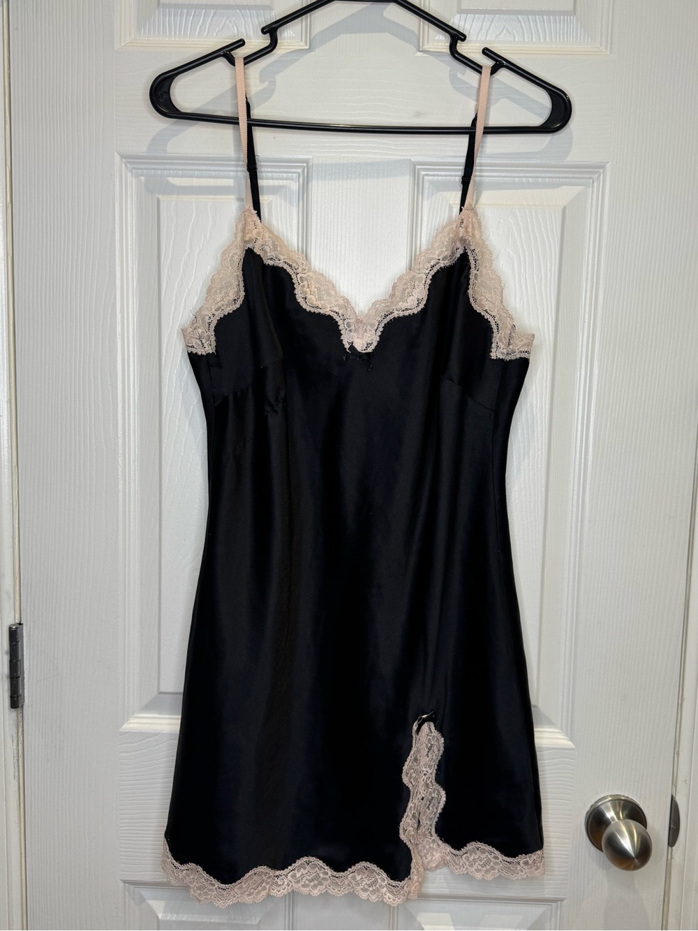 Victoria's Secret Women's Medium Slip Dress Black Satin Lace